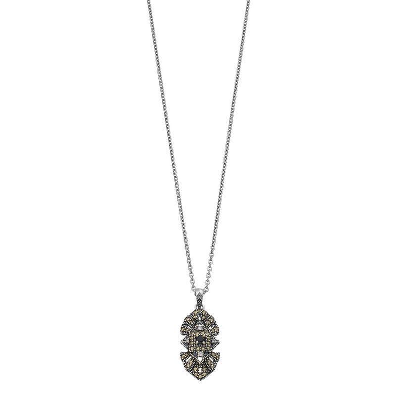 Lavish by TJM Sterling Silver Black Spinel, Marcasite & Cubic Zirconia Accent Pendant Necklace, Womens Grey Product Image