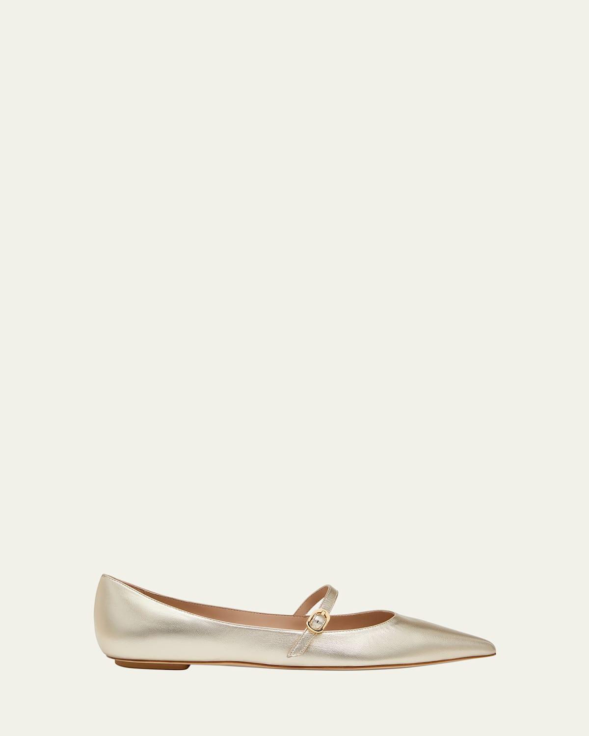 STUART WEITZMAN Emilia Metallic Mary Jane Ballerina Flats In Light Gold Product Image