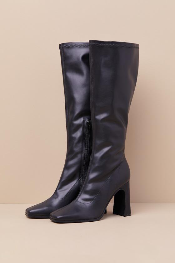 Albane Black Square Toe Knee-High Boots Product Image