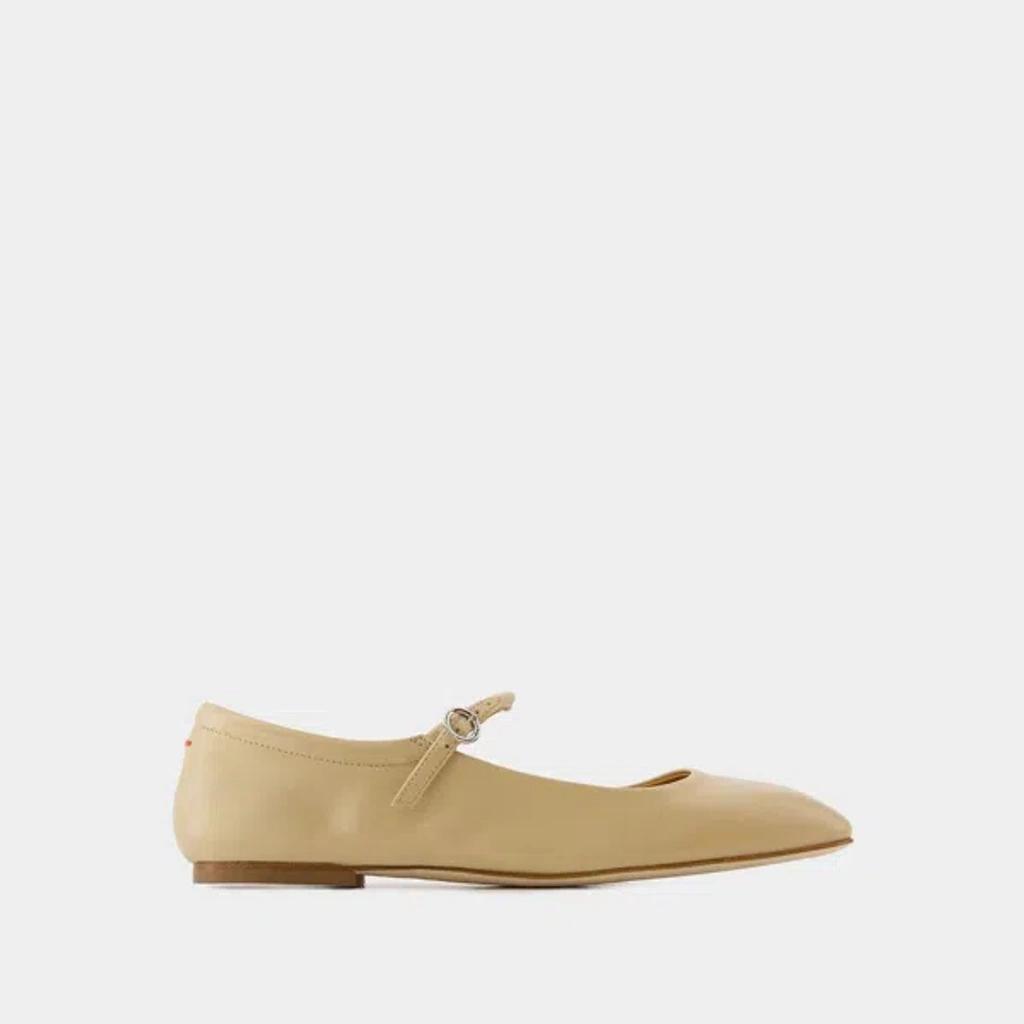 Uma Metallic Mary Jane Ballerina Flats In Beige Product Image