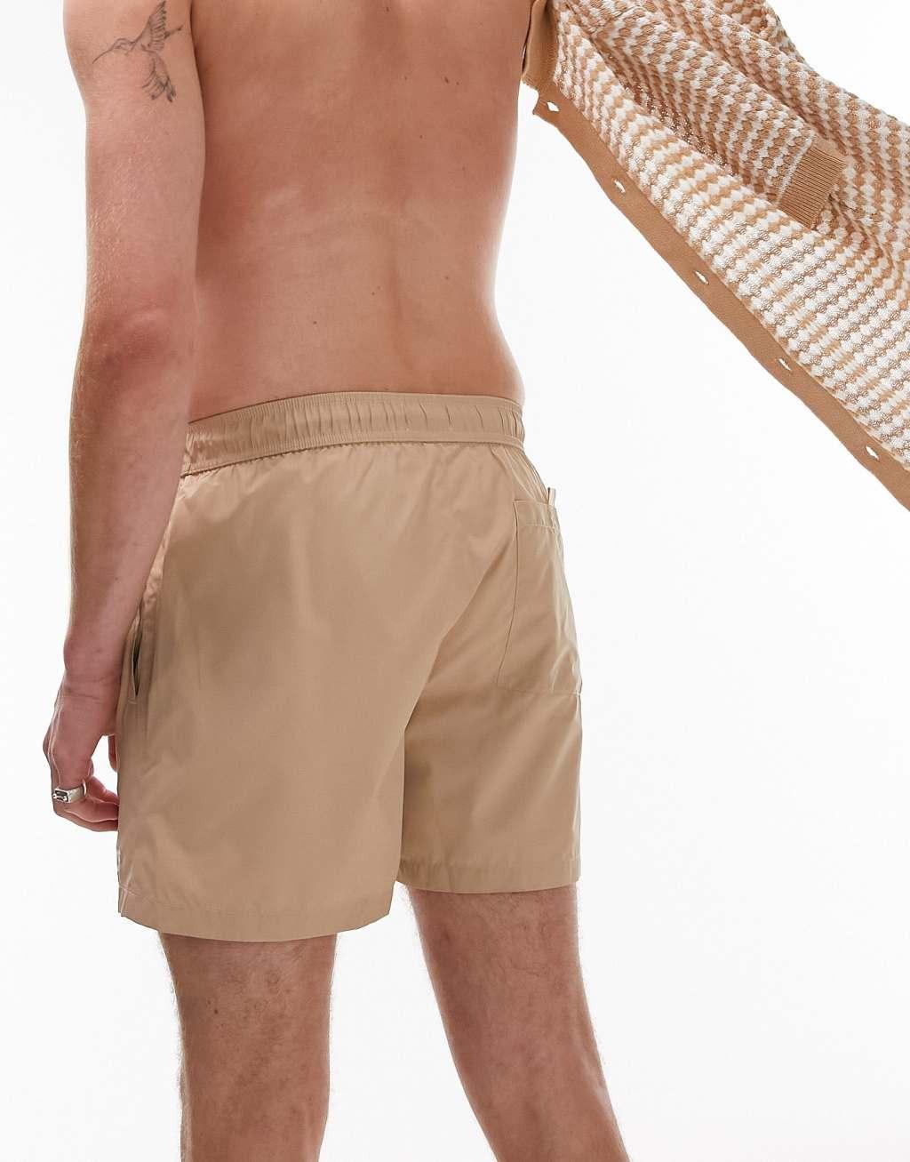 Topman swim shorts in stone Product Image