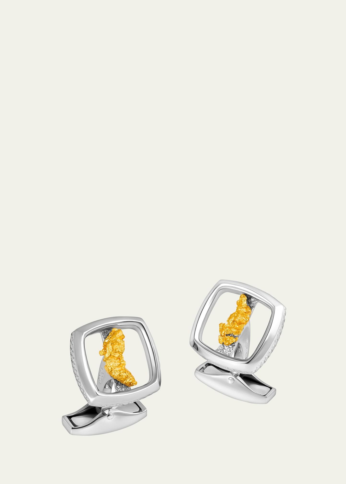 Mens Limited Edition Gold Nugget Cufflinks in Silver Product Image