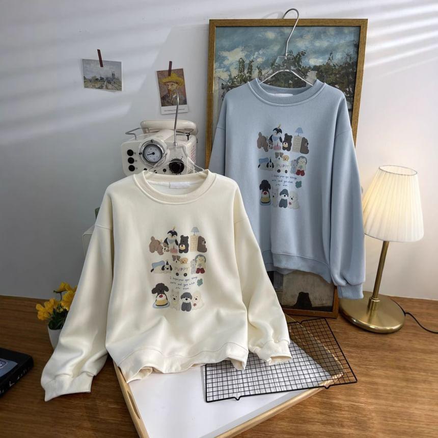 Round Neck Drop Shoulder Cartoon Oversized Sweatshirt Product Image