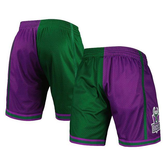 Mens Mitchell & Ness /Purple Milwaukee Bucks Hardwood Classics 1996 Split Swingman Shorts Product Image