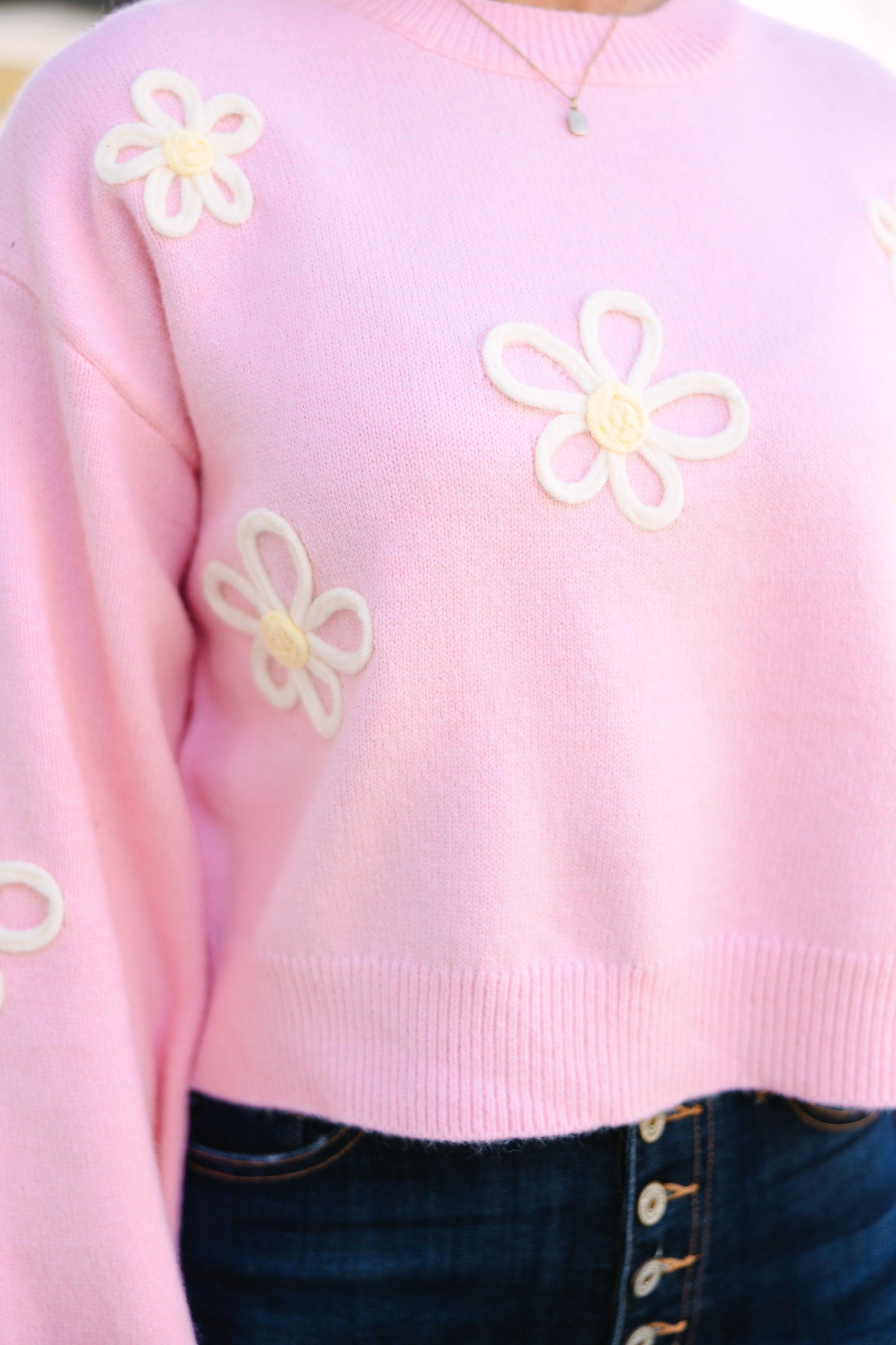 Feeling Femme Light Pink Floral Sweater Female Product Image