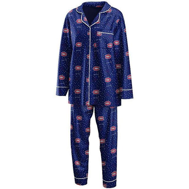 Womens WEAR by Erin Andrews Blue Montreal Canadiens Long Sleeve Button-Up Shirt & Pants Sleep Set Product Image