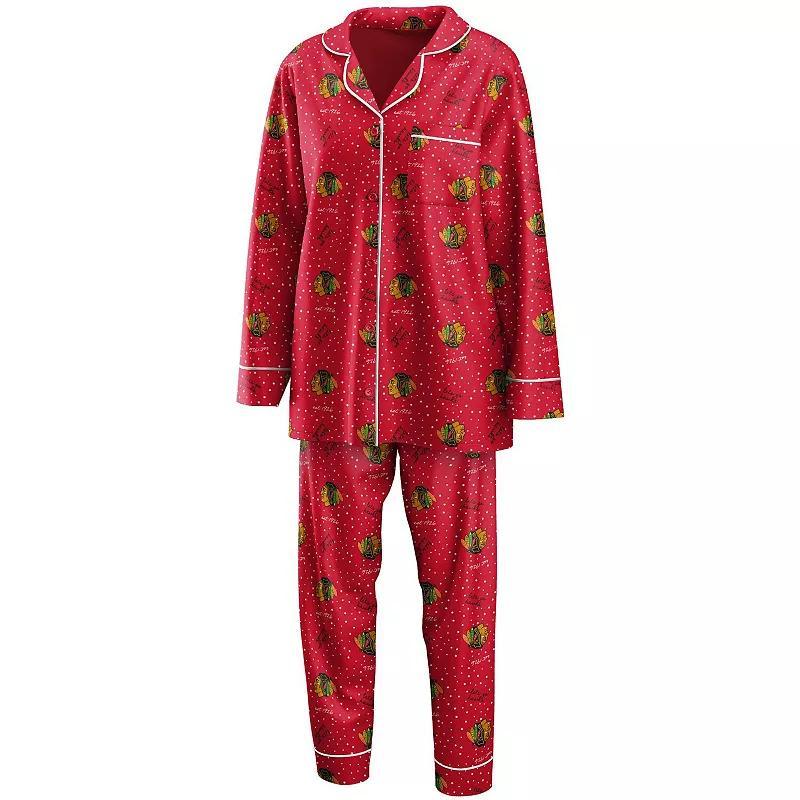 Womens WEAR by Erin Andrews Chicago Blackhawks Long Sleeve Button-Up Shirt & Pants Sleep Set Product Image