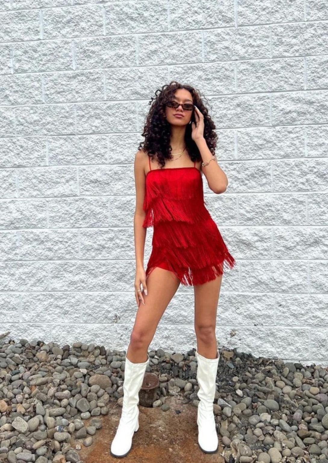 Riot Red Fringe Romper Product Image