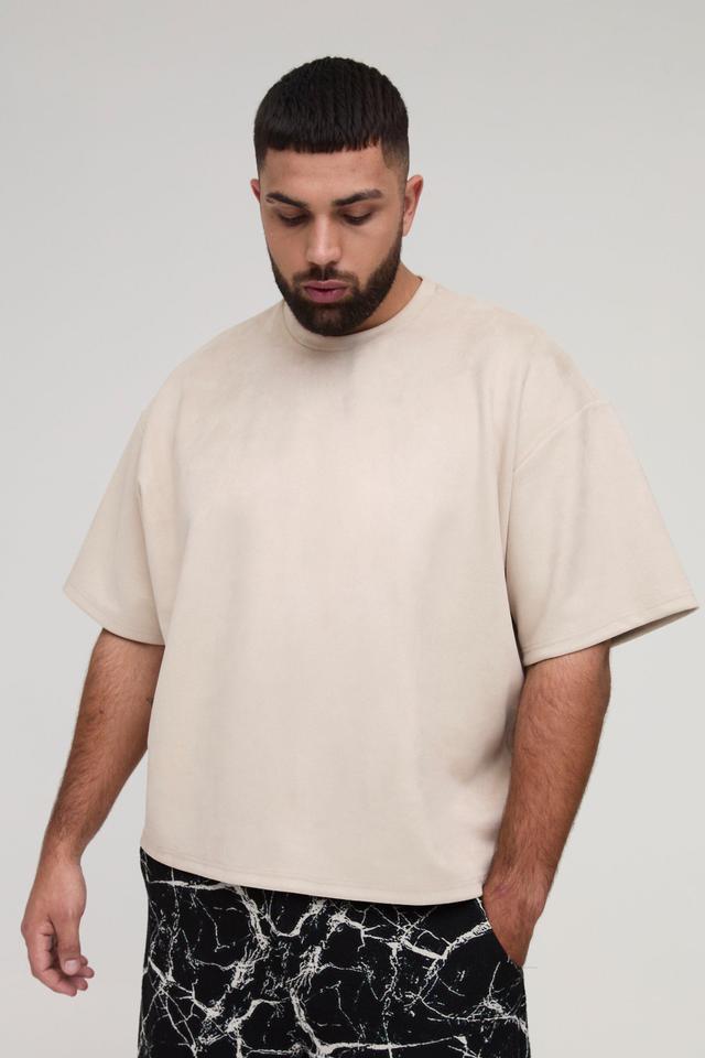 Plus Oversized Faux Suede T-Shirt | boohooMAN USA Product Image