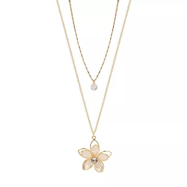 LC Lauren Conrad Crystal Double-Row Flower Pendant Necklace, Womens, Clear Product Image