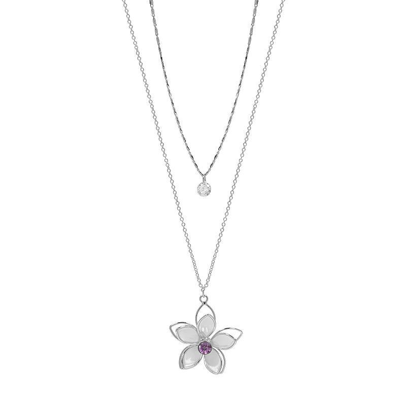 LC Lauren Conrad Crystal Double-Row Flower Pendant Necklace, Womens, Purple Product Image