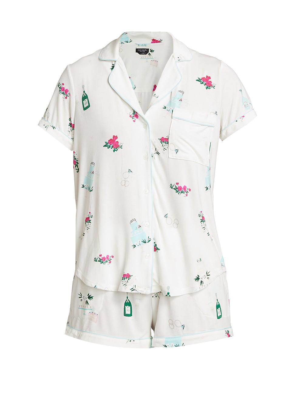 Womens Floral Champagne Print Shirt & Shorts Pajama Set Product Image