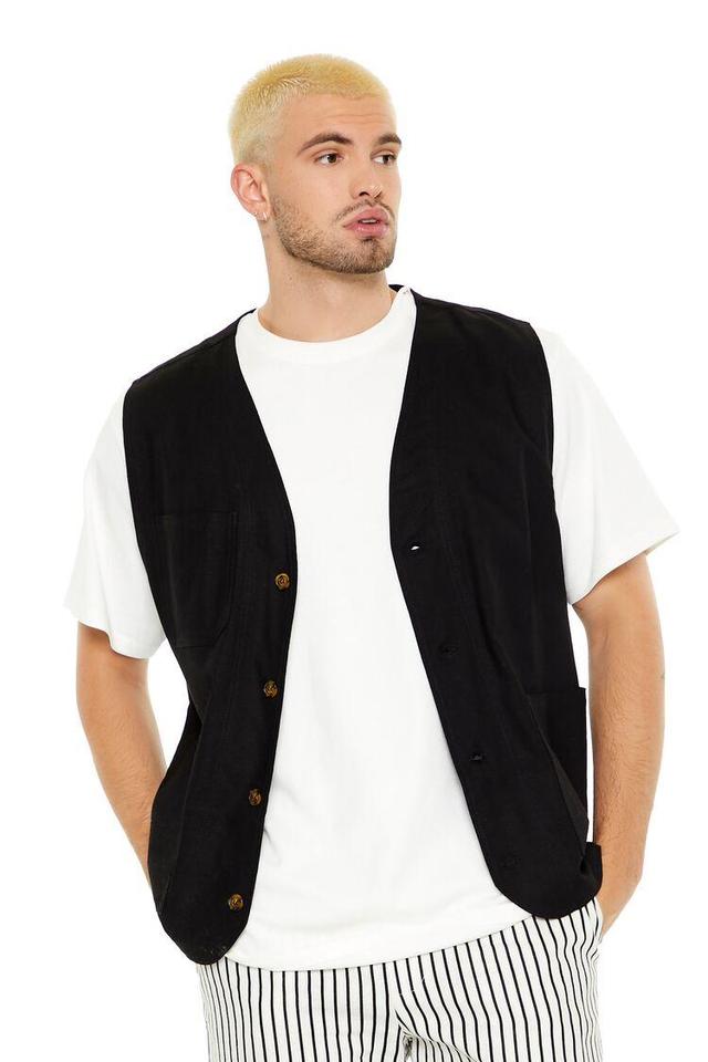 Linen-Blend Button-Front Vest | Forever 21 Product Image