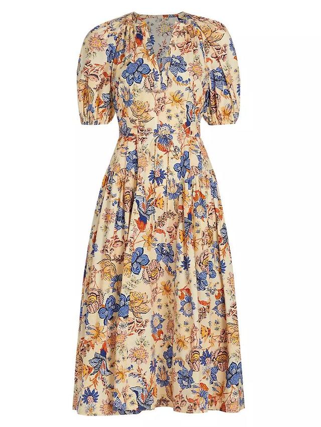 Carina Floral Cotton Tie-Waist Midi-Dress Product Image