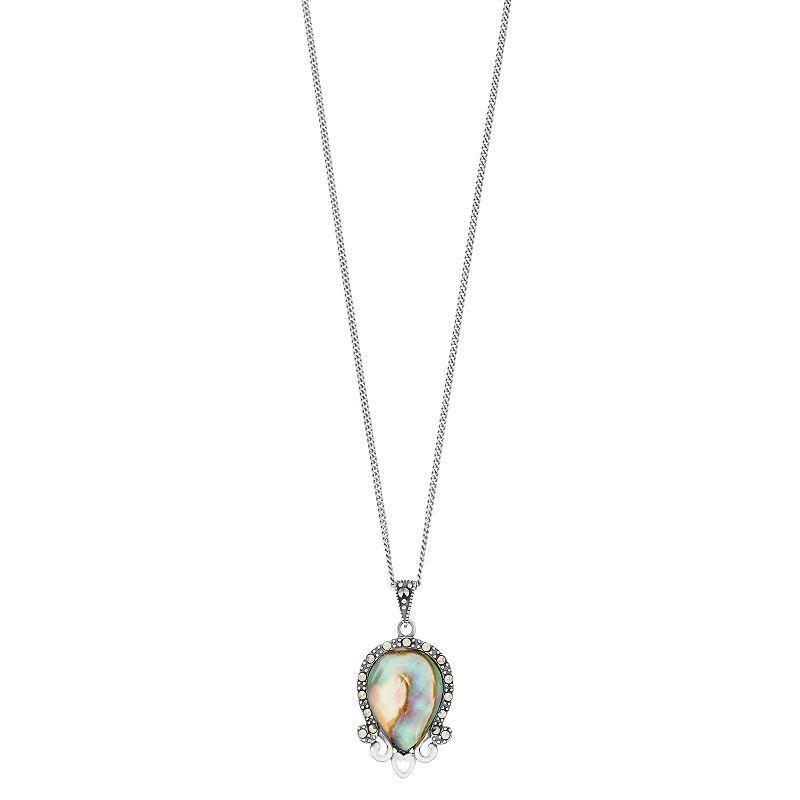 Tori Hill Sterling Silver Abalone & Marcasite Pendant Necklace, Womens Product Image