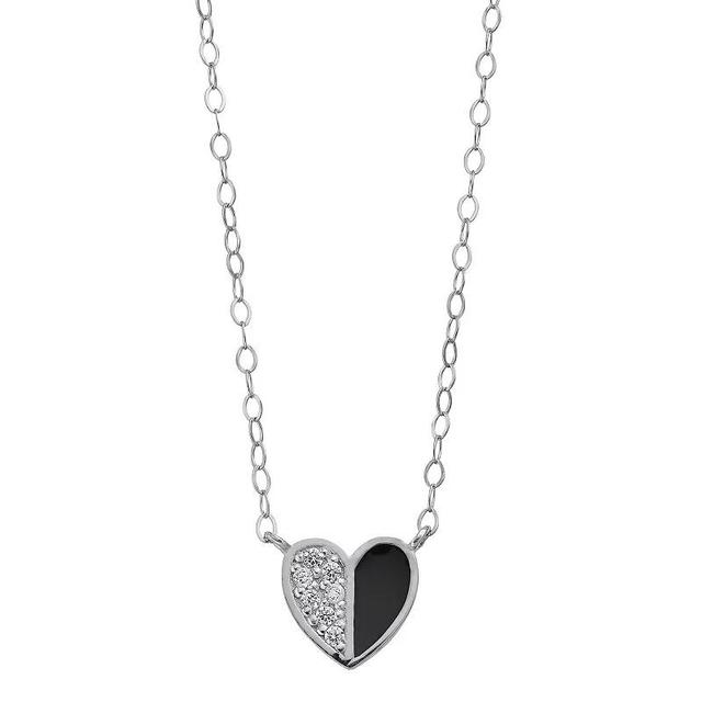 Aleure Precioso Sterling Silver Cubic Zirconia & Enamel Heart Necklace, Womens Sterling Black Product Image