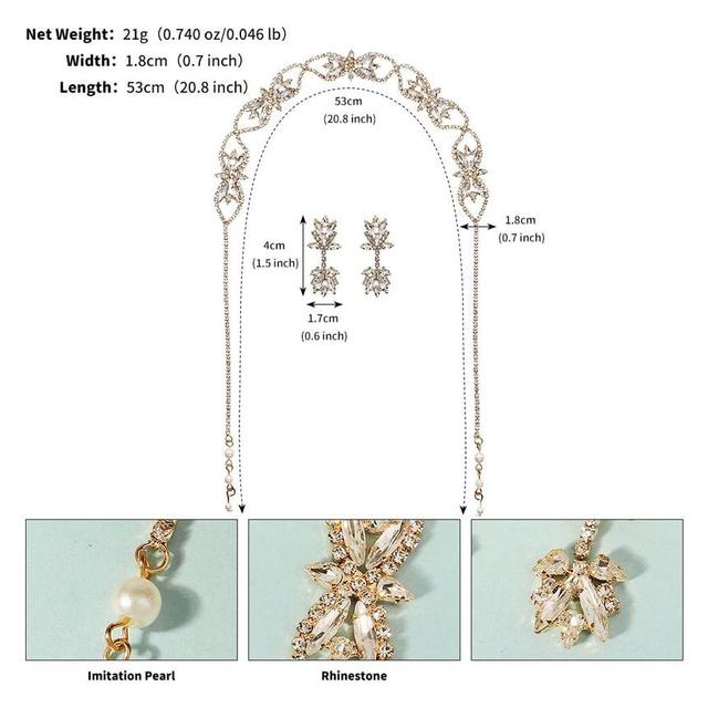 Set: Rhinestone Chained Headpiece + Drop Earring Product Image