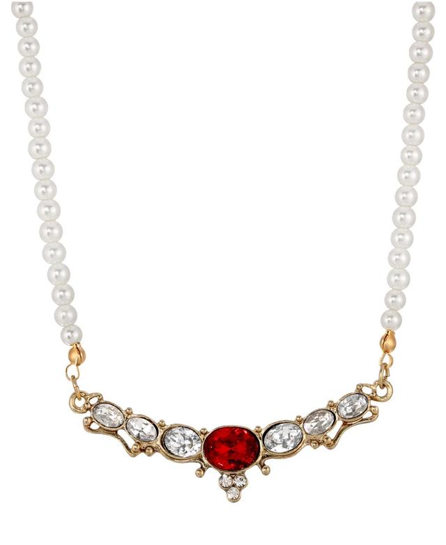 1928 Gold Tone Simulated Pearl & Crystal Collar Necklace, Womens, Red Product Image