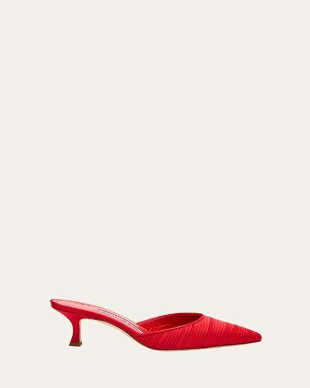 MANOLO BLAHNIK Carolyne Pleated Satin Mule Pumps In Red Product Image