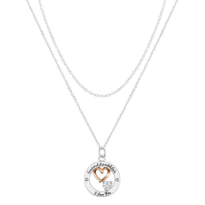 Timeless Sterling Silver 14K Rose Gold Plated Sterling Silver Cubic Zirconia Heart Today Tomorrow Forever Granddaughter I Love You Pendant Necklace, Womens Two Tone Product Image