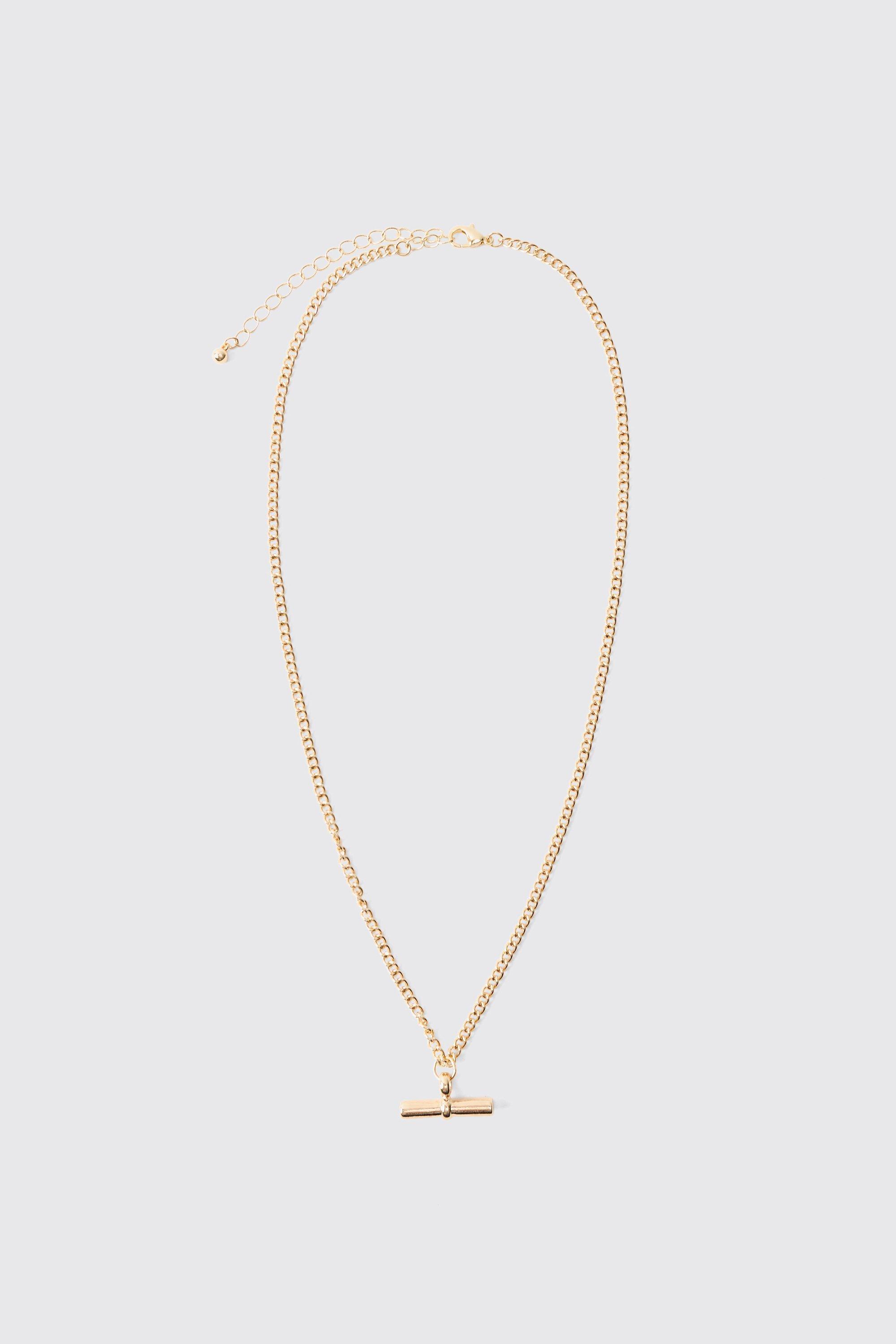 T Bar Pendant Necklace In Gold | boohooMAN USA Product Image