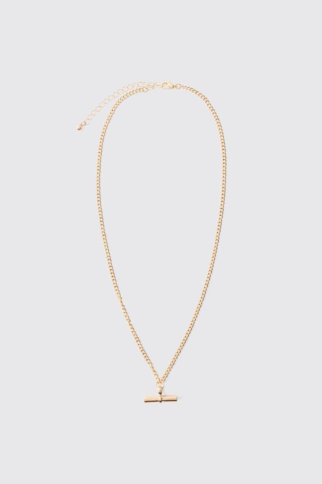 T Bar Pendant Necklace In Gold | boohooMAN USA Product Image