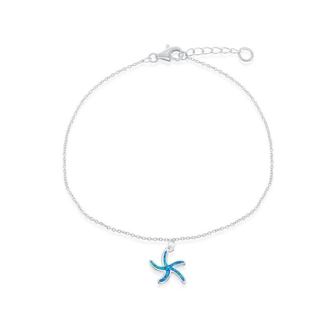 Sterling Silver Lab-Created Blue Opal Starfish Anklet, Womens Product Image