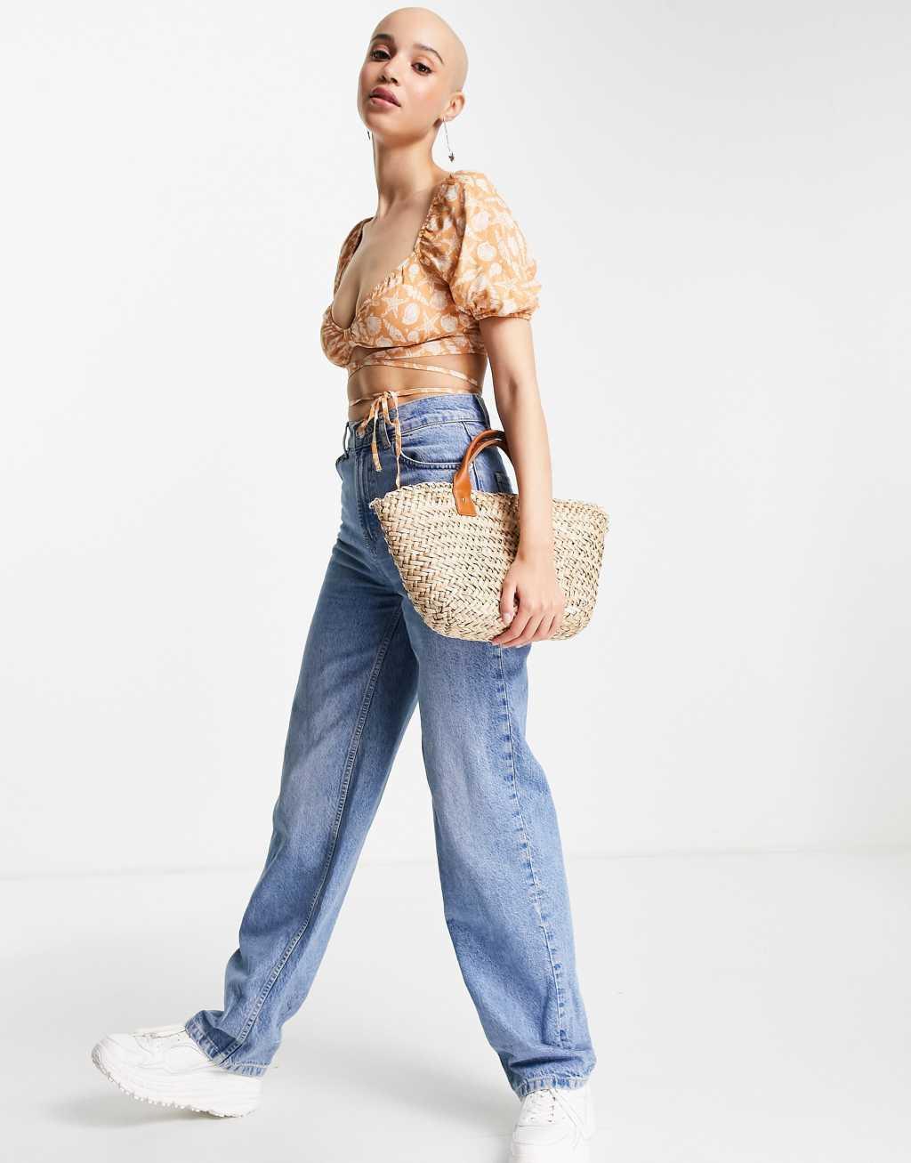 Pull&Bear star print ruched top in rose - part of a set Product Image