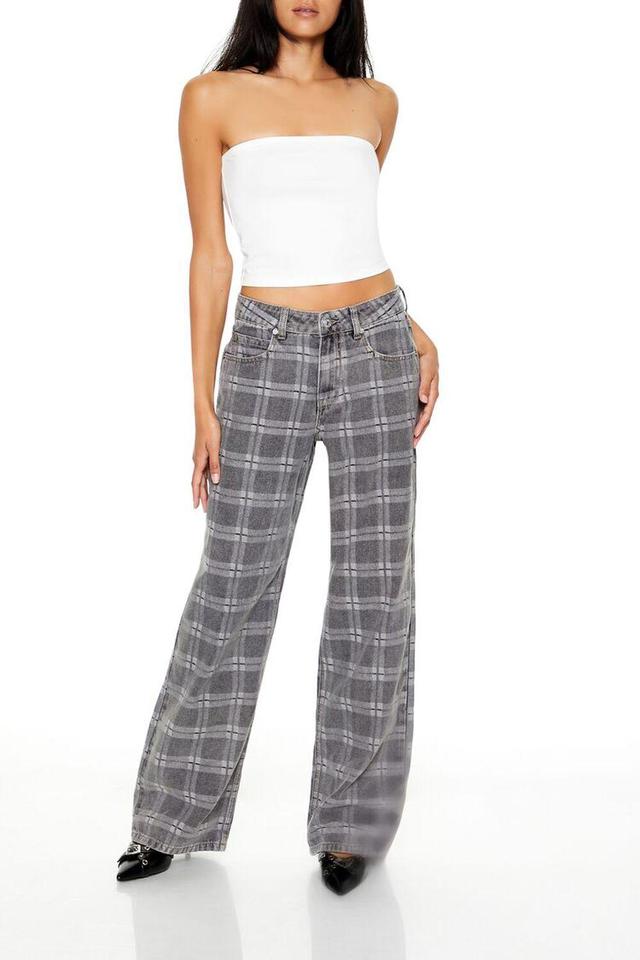 Plaid Mid-Rise Baggy Jeans | Forever 21 Product Image