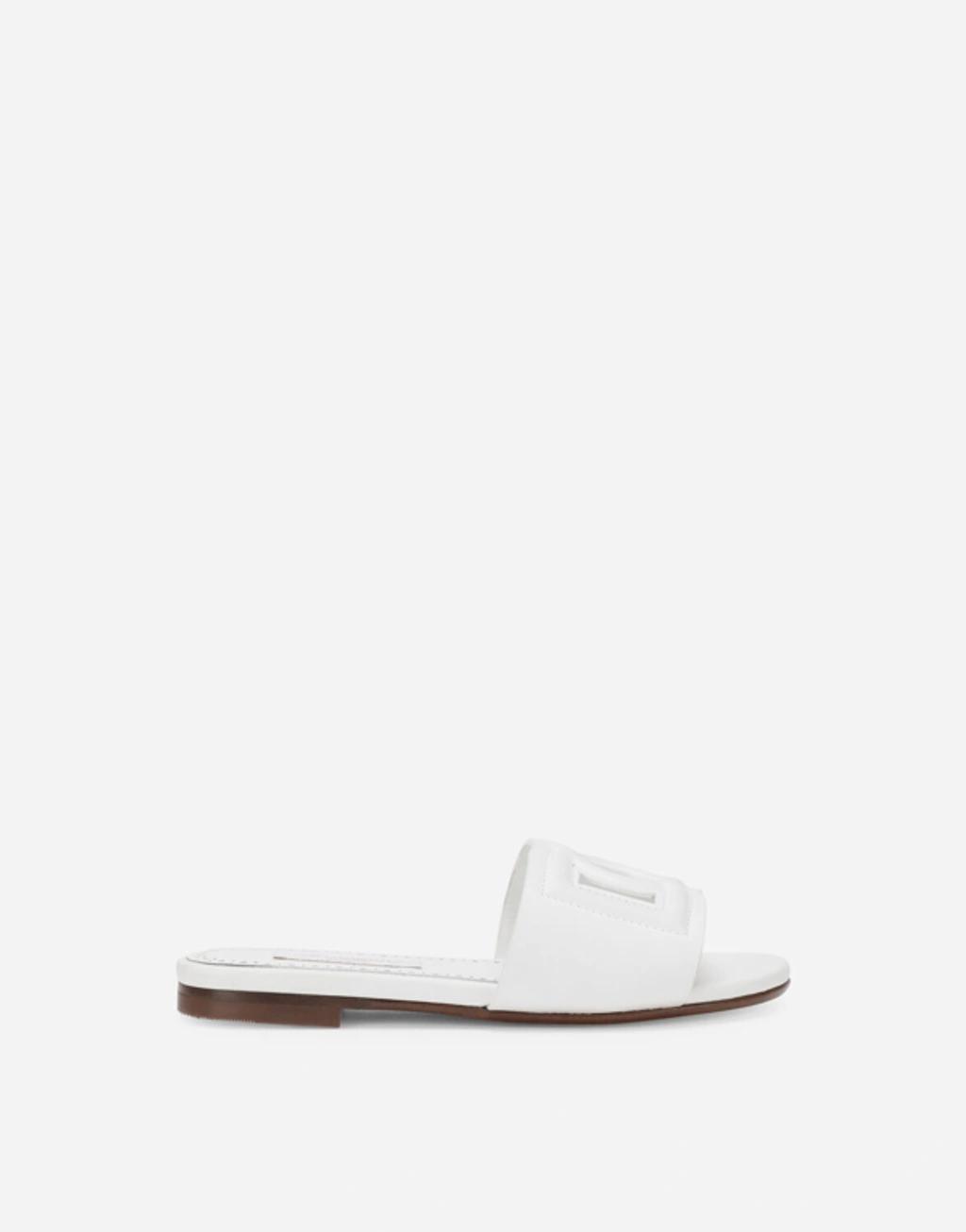 DOLCE & GABBANA Leather Dg Millennials Sliders In White Product Image