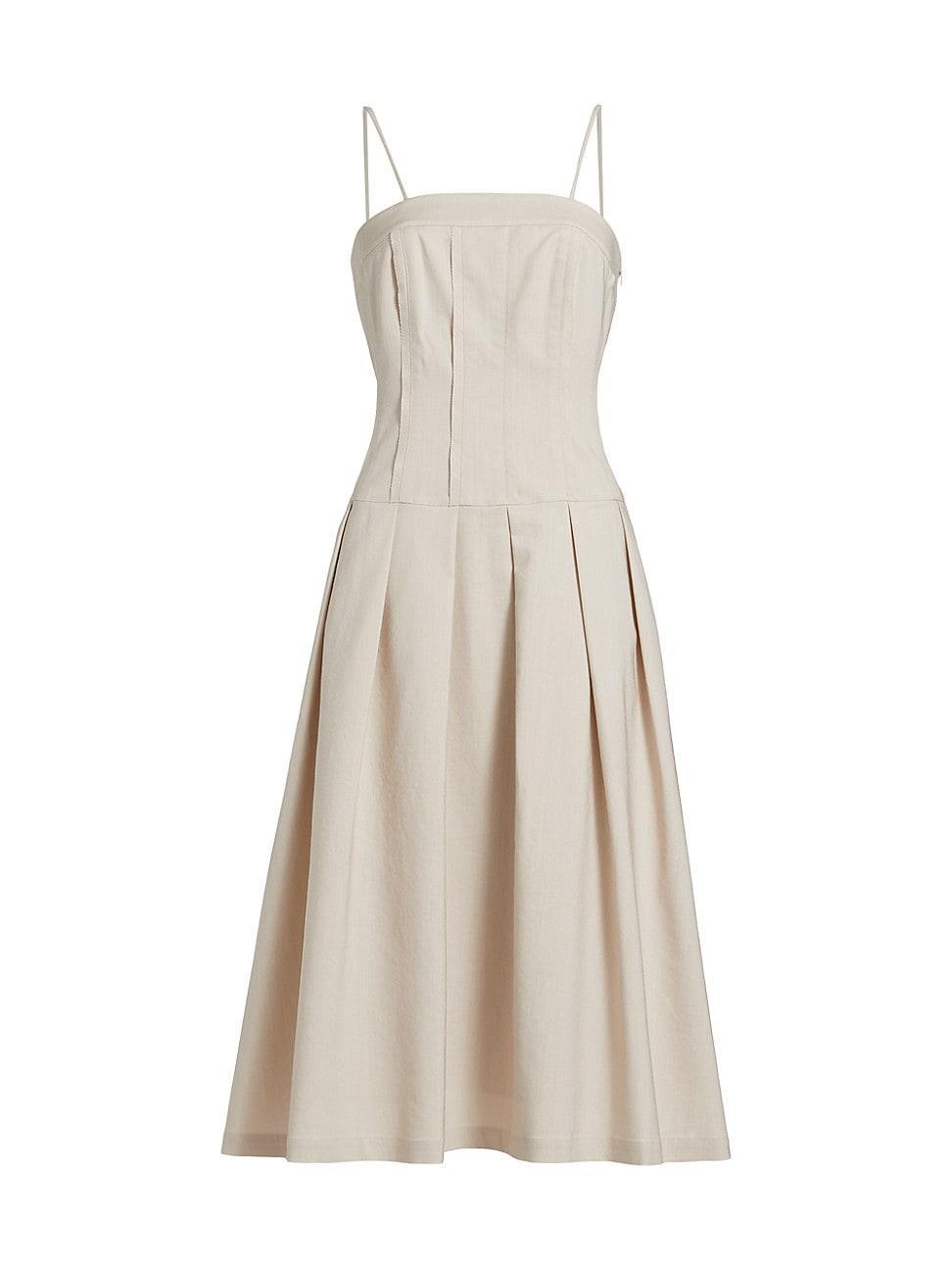 Womens Linen-Blend Corset Midi-Dress Product Image