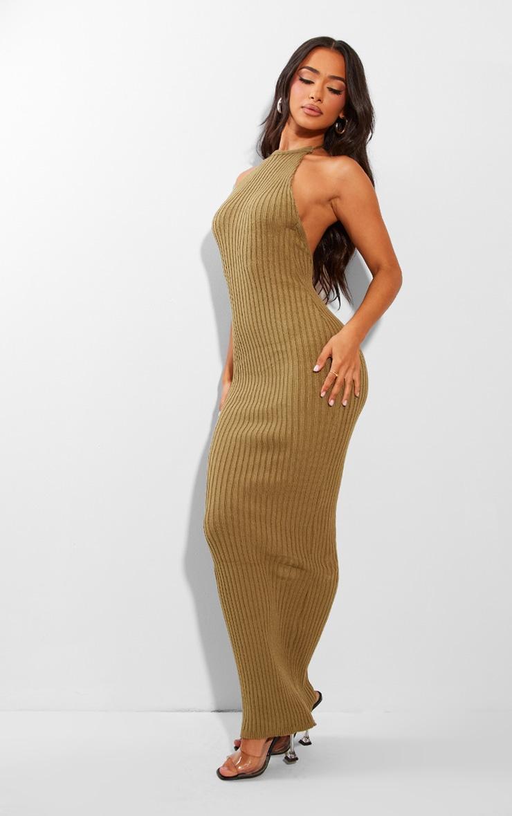 Petite Olive Knitted Open Back Maxi Dress Product Image