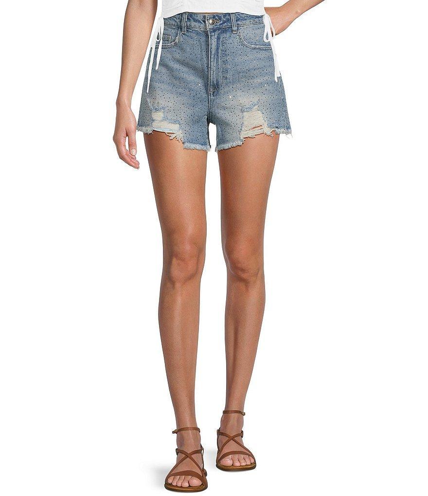 GB Denim Sparkle Stoned Frayed Shorts Product Image