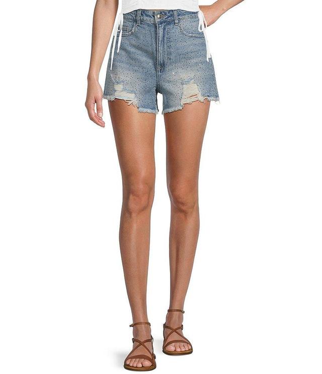 GB Denim Sparkle Stoned Frayed Shorts Product Image