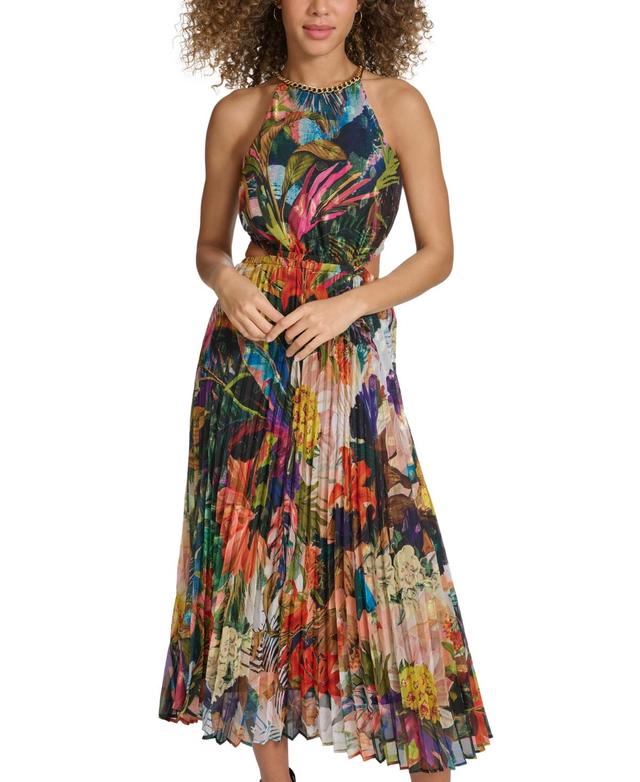 Women's Printed Pleated Cutout Maxi Dress Product Image