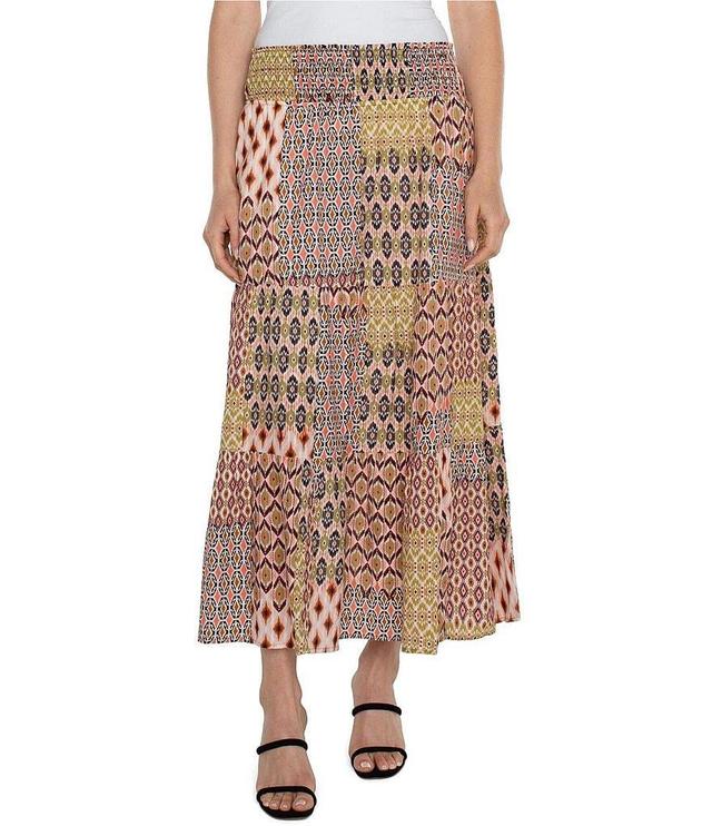 Liverpool Los Angeles Tiered Woven Patchwork Print Smocked Waist Pull-On Maxi Skirt Product Image