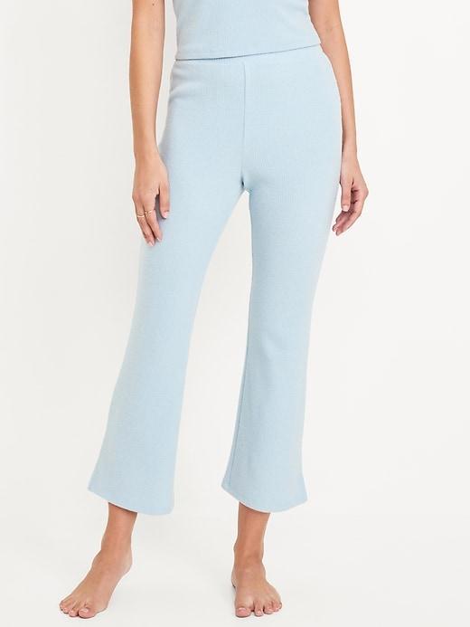 High-Waisted Ribbed Crop Flare Lounge Pants Product Image