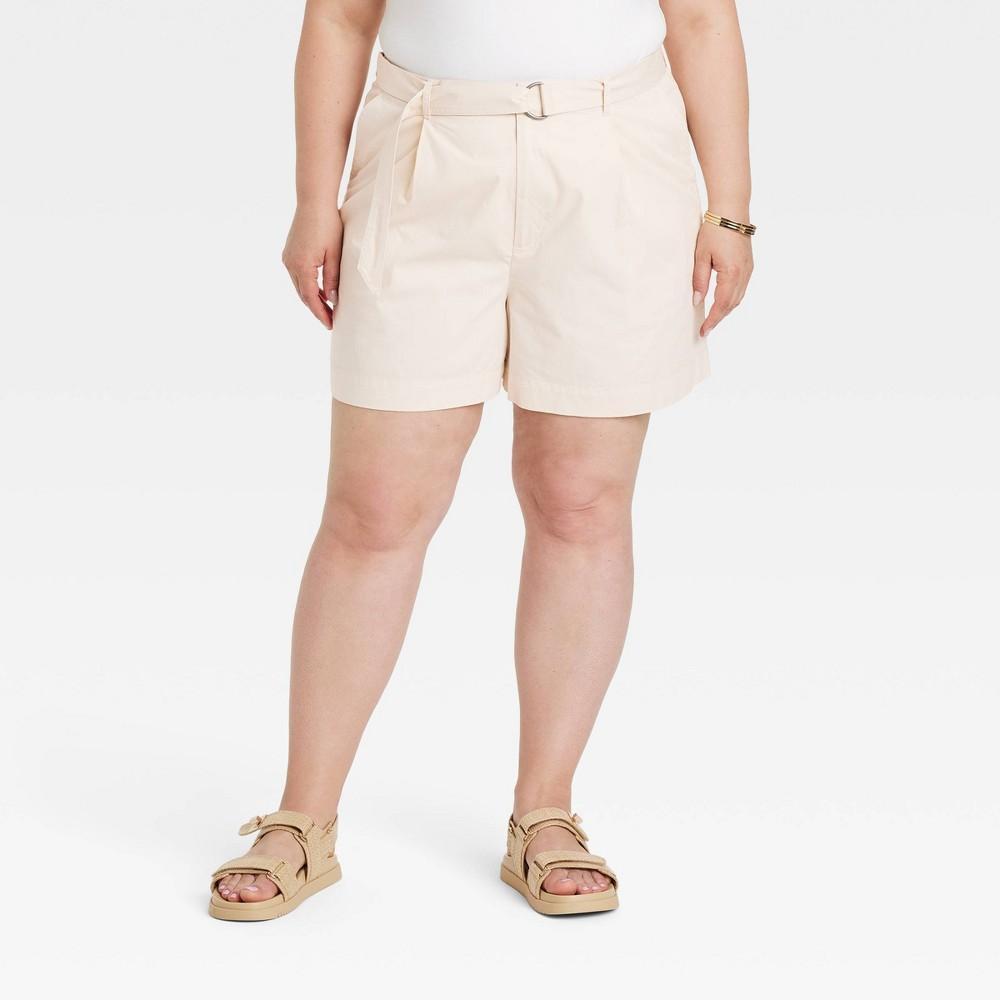 Womens High-Rise Belted Tailored Shorts - A New Day Cream 26 Product Image