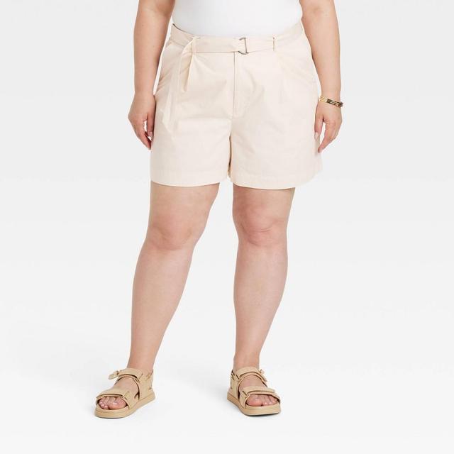 Womens High-Rise Belted Tailored Shorts - A New Day Cream 26 Product Image