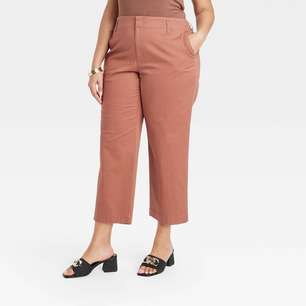 Womens High-Rise Straight Ankle Chino Pants - A New Day Brown 18 Product Image