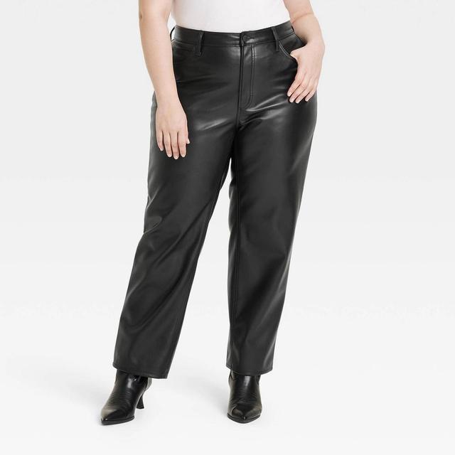 Womens High-Rise Faux Leather Straight Jeans - Universal Thread Black Product Image