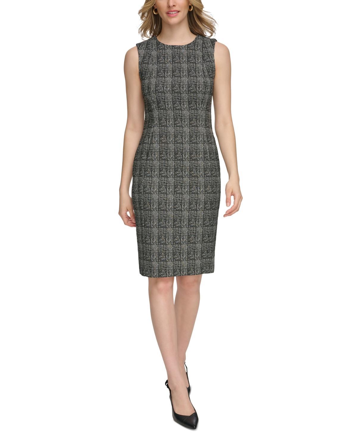 Calvin Klein Womens Plaid Sleeveless Sheath Dress - Black Product Image