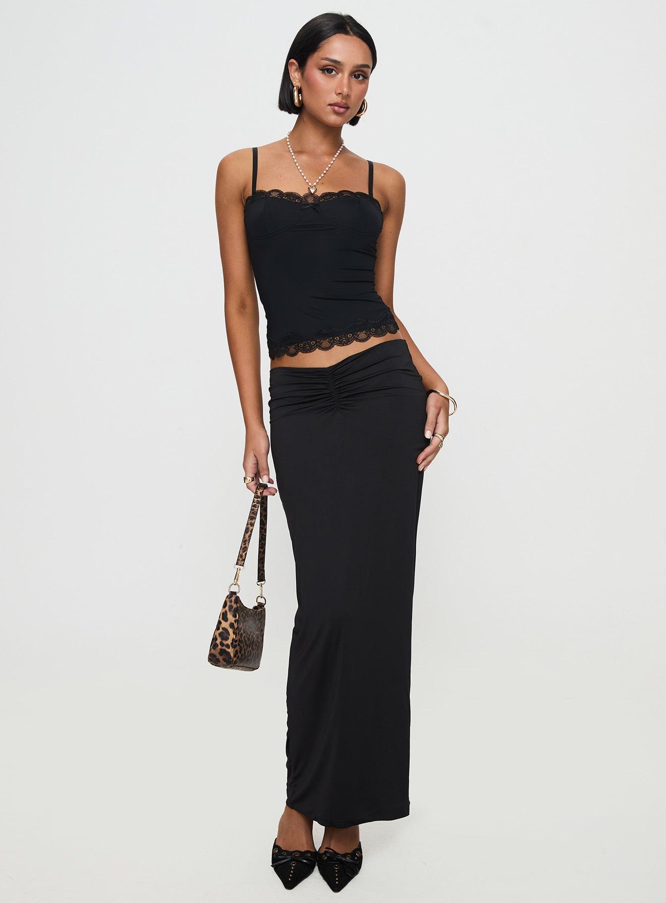 Kalyn Ruched Front Maxi Skirt Black Product Image