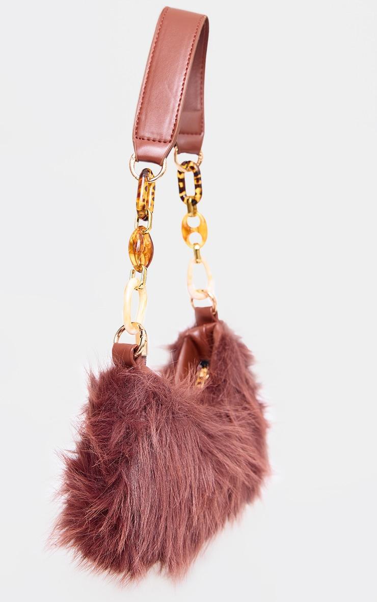 Brown Faux Fur Link Handle Shoulder Bag Product Image