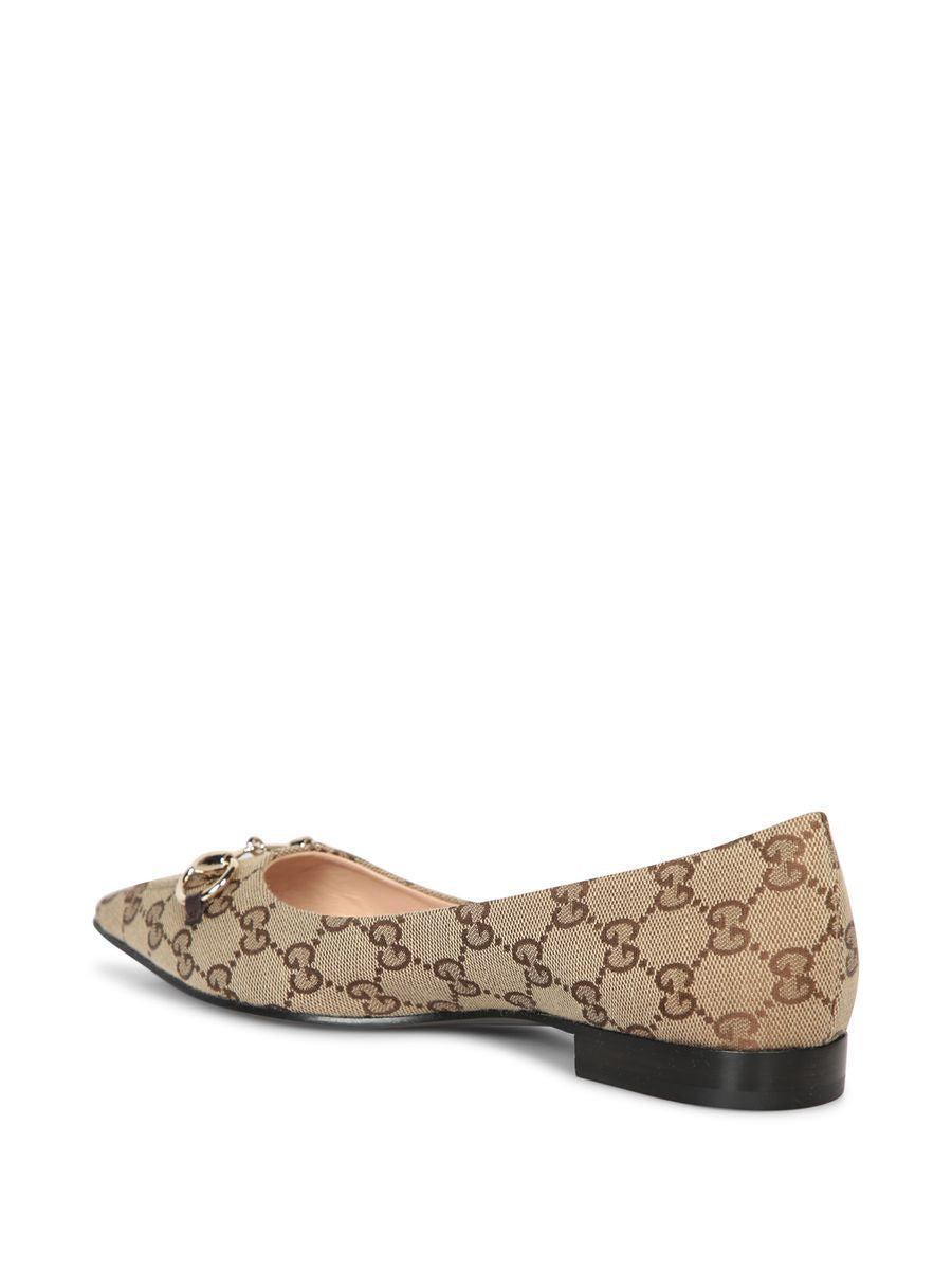 GUCCI Horsebit Gg-canvas Ballerina Shoes In Brown Product Image