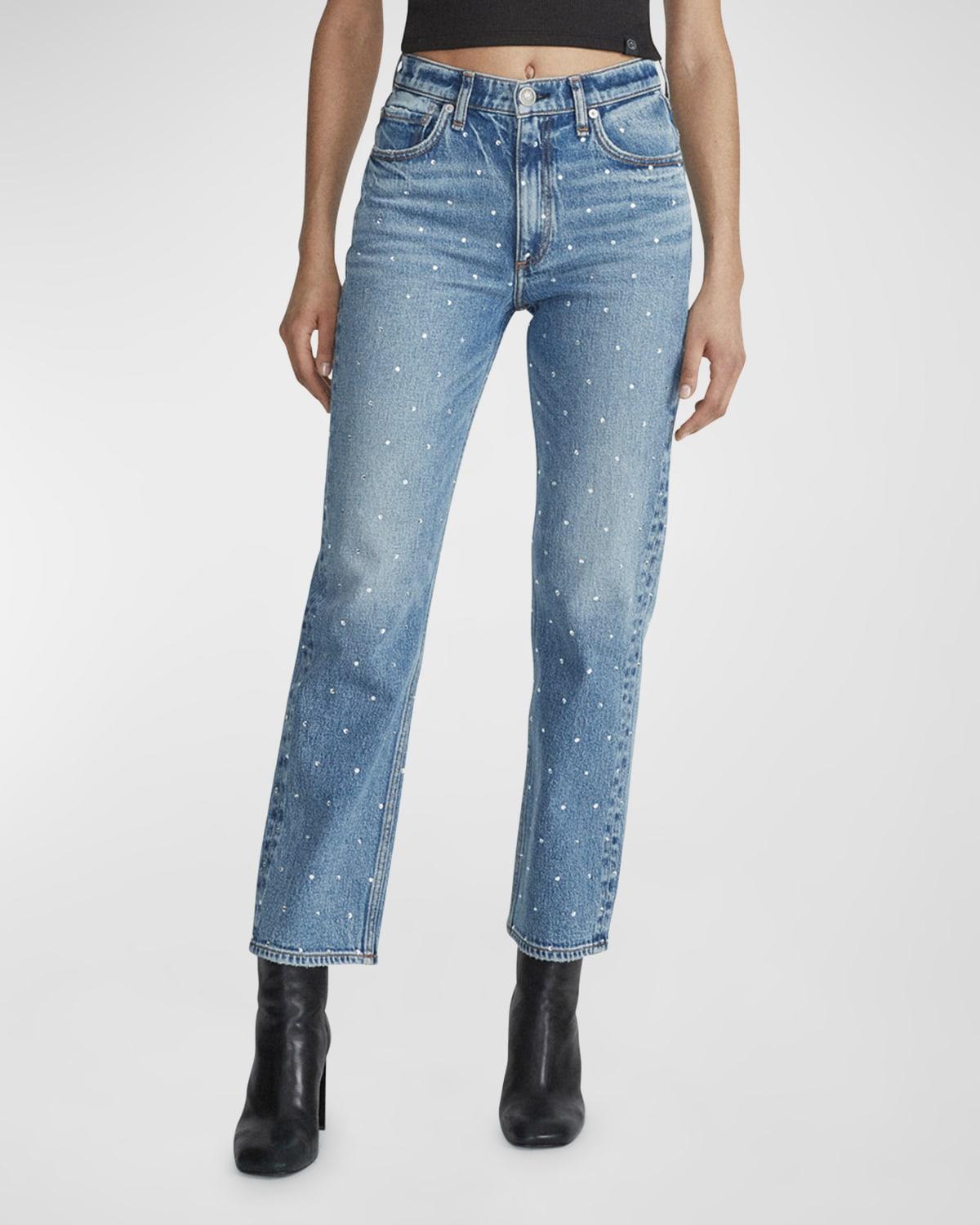 rag & bone Harlow Rhinestone Straight Leg Jeans Product Image