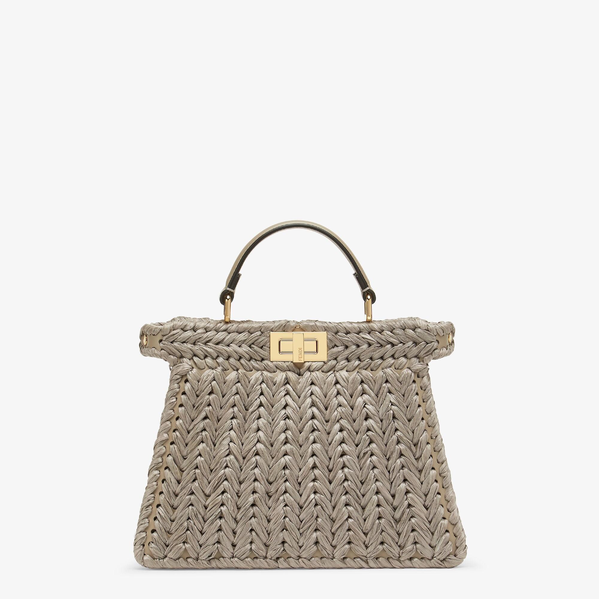 Peekaboo ISeeU SmallDove gray interlaced leather and raffia bag Product Image