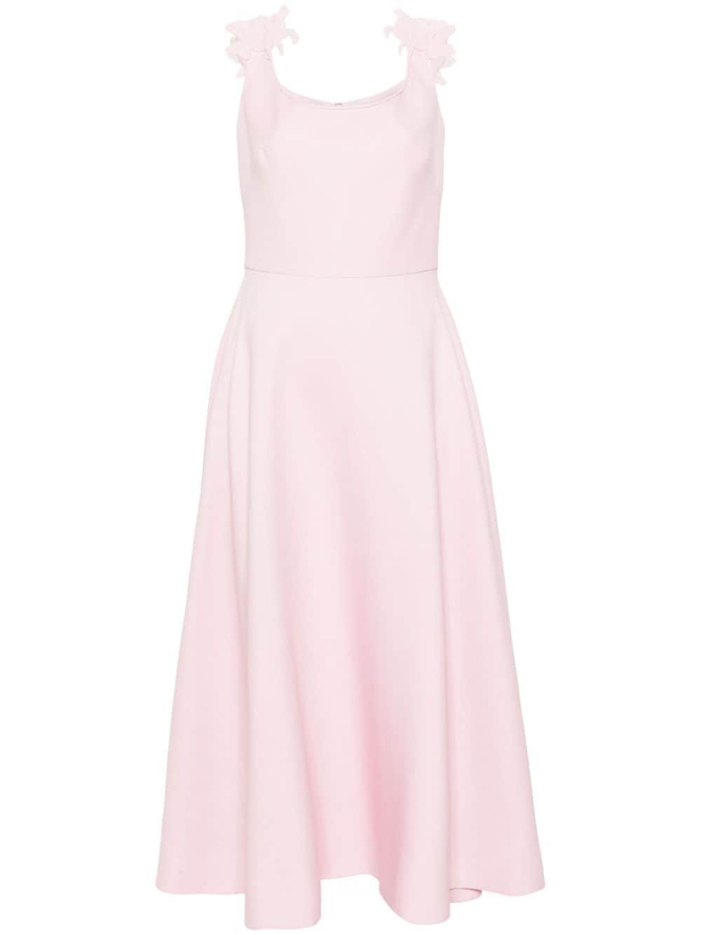 Floral-appliqué Flared Midi Dress In Pink Product Image