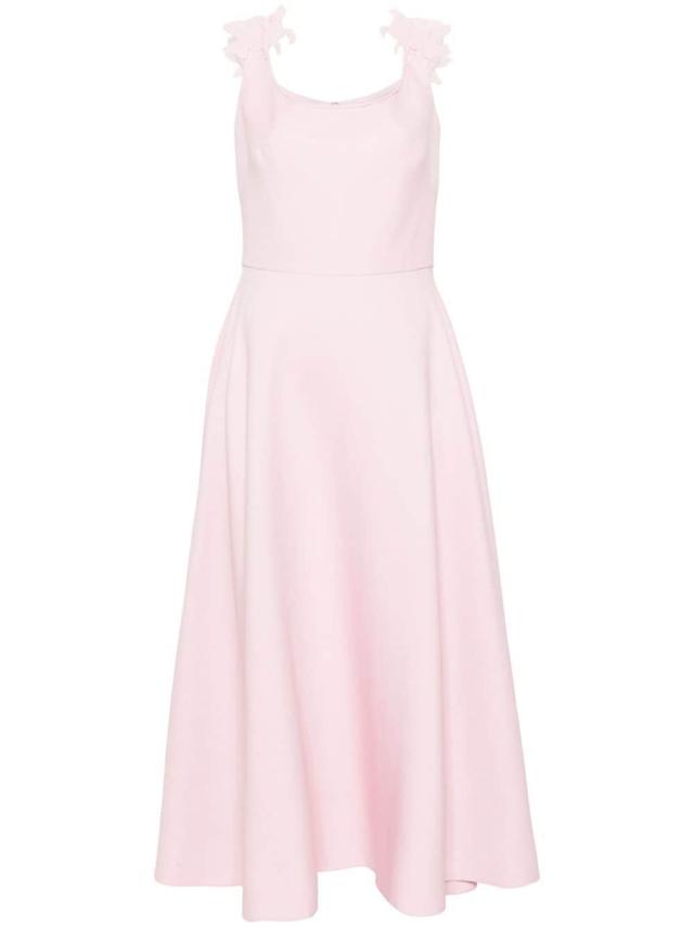 Floral-appliqué Flared Midi Dress In Pink Product Image