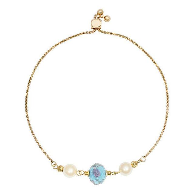 1928 Gold Tone Simulated Crystal Olivine Flower and Simulated Pearl Bracelet, Womens, Blue Product Image